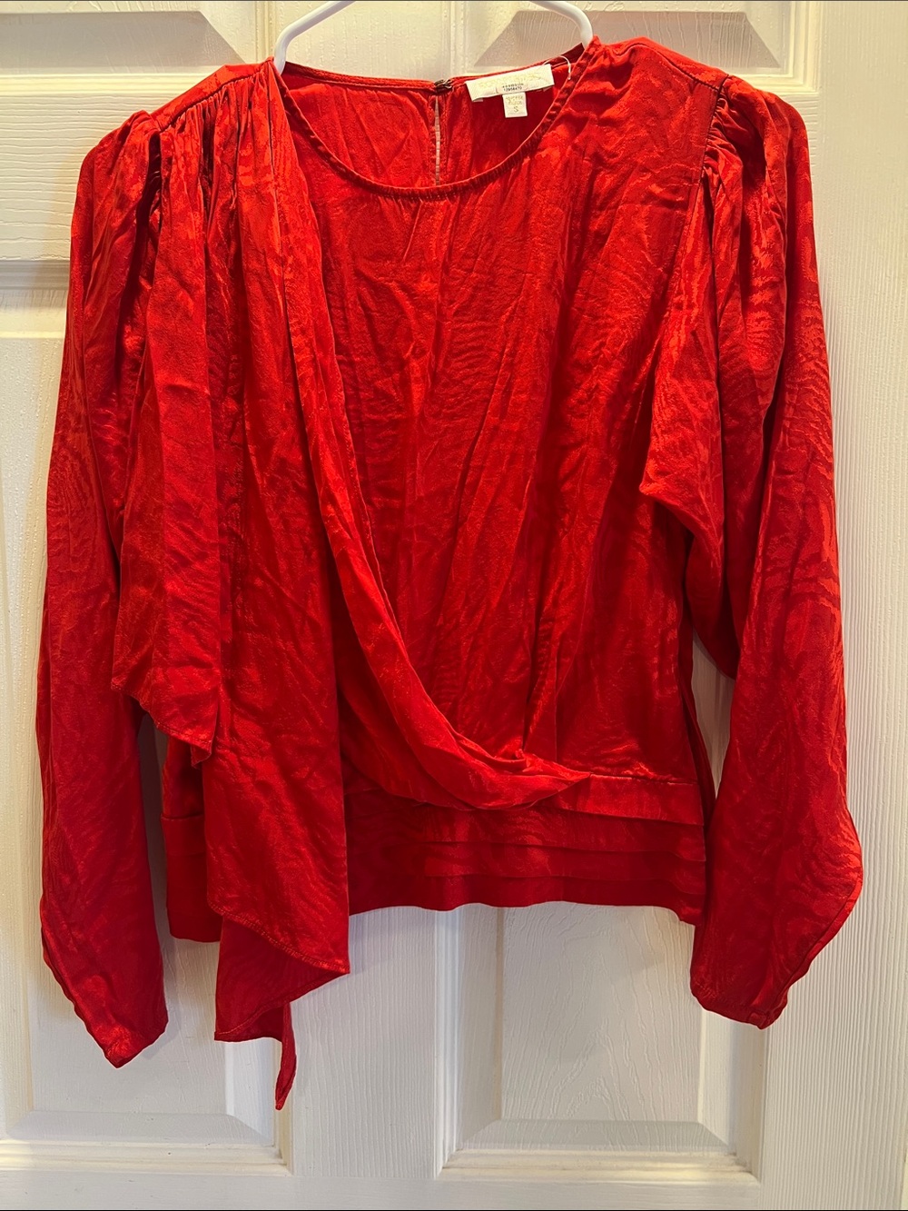 NWOT Ronny Kobo Collection Red Draped Long-Sleeve Blouse